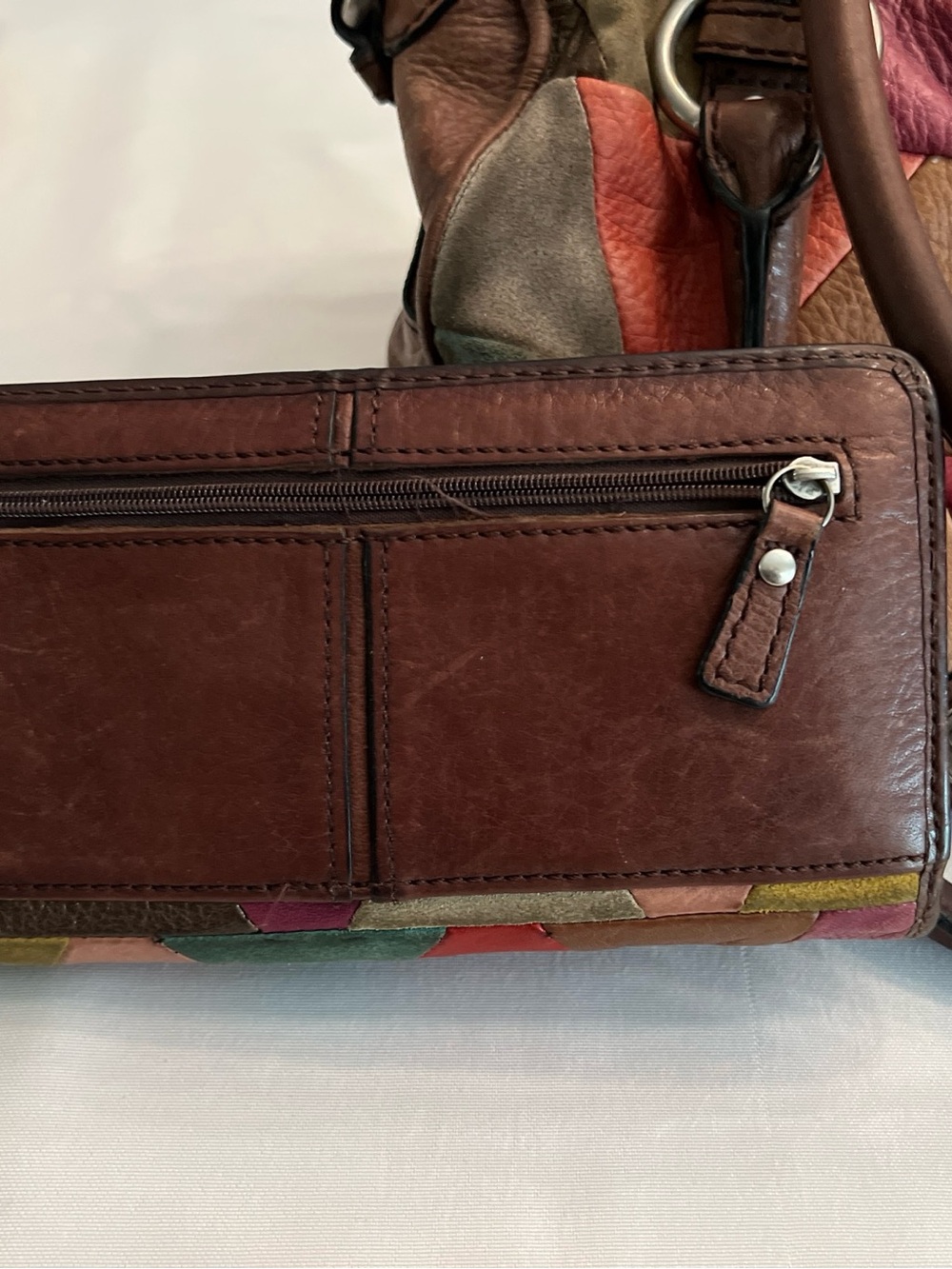 Fossil Multicolor Patchwork Leather Satchel - Brown Multi - Picture 3 of 15